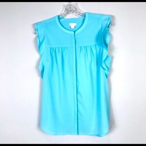 J. Crew Light Blue Flutter Sleeve Blouse Size 6